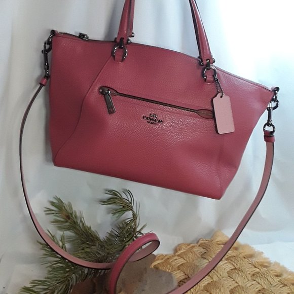 COACH Prairie Satchel 58874 Pebble Leather 2way Handbag Dark Rose Pink - Picture 2 of 8